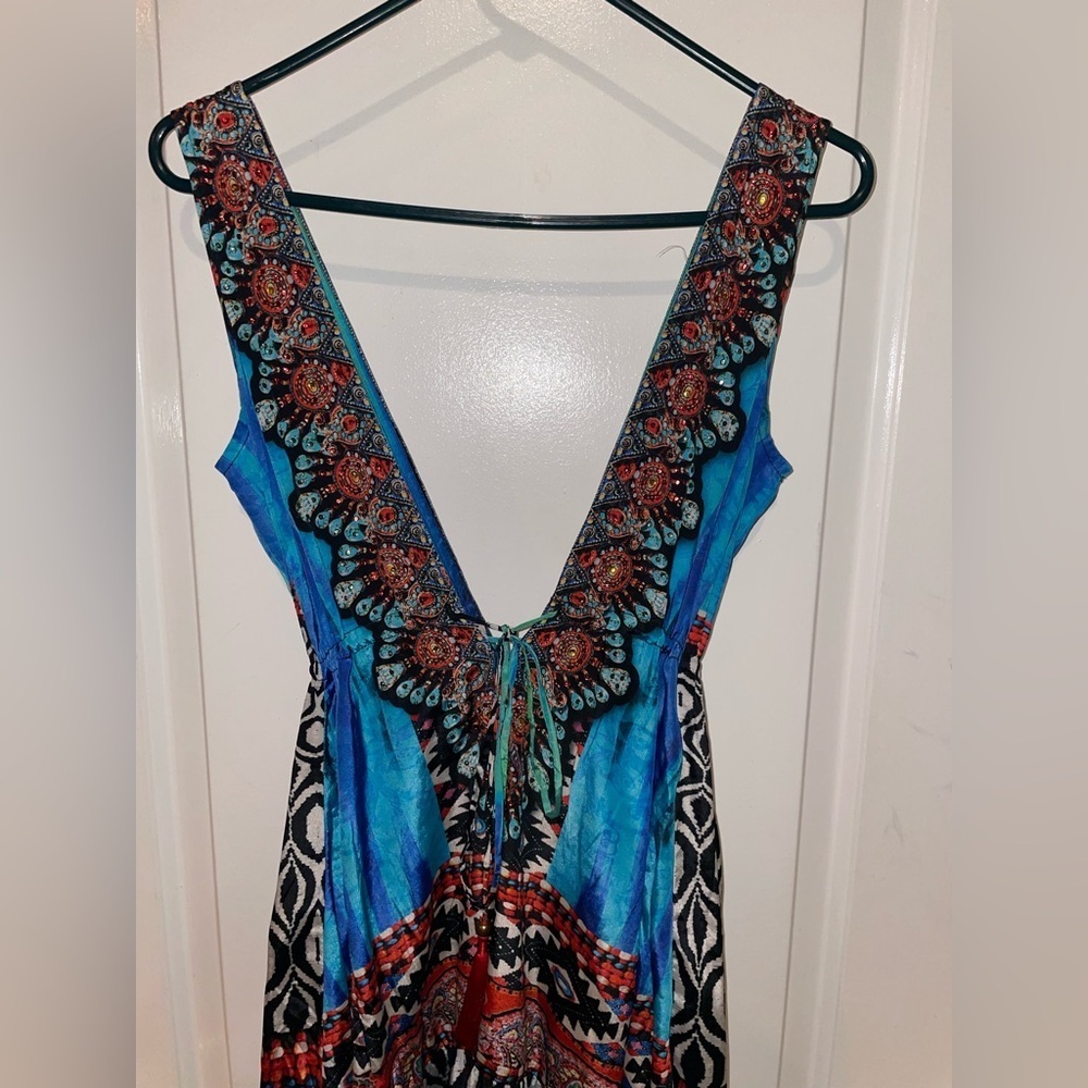 La Moda True Colours Halter 3-Way Maxi Printed Beaded Resort Dress 💙 S/M - Picture 7 of 12